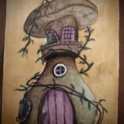 Mushroom House-1, Watercolor - by Olivia Adato